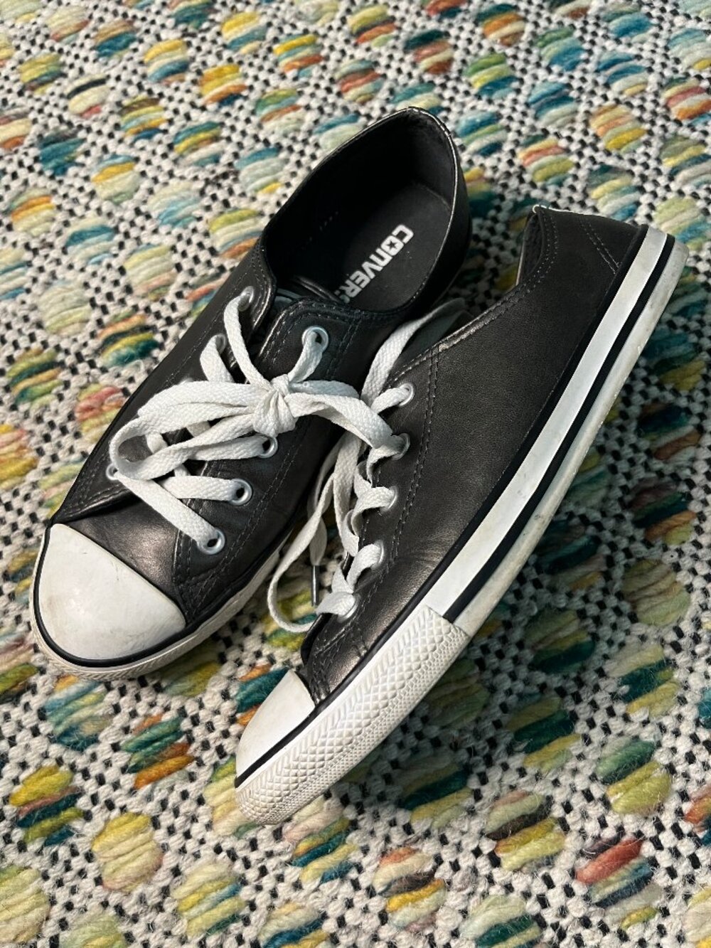 Converse Chuck Taylor All Star Slim Metallic Black Leather Low Top Sneakers
